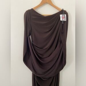Betsy & Adam Miriam Long Knit Jersey Draped Gown in brown size 10